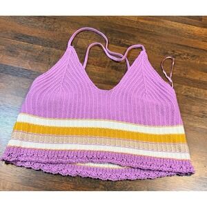 Lavender striped crocheted tank top, halter top size large.  Boho, sun-kissed
